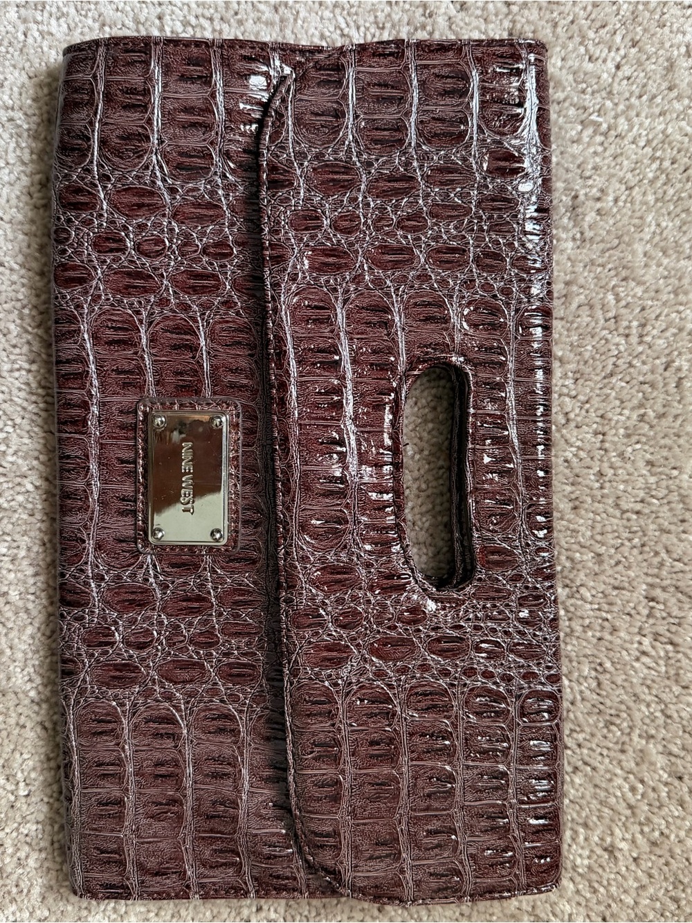 Nine West Croc-Embossed Dark Brown Wristlet Clutch